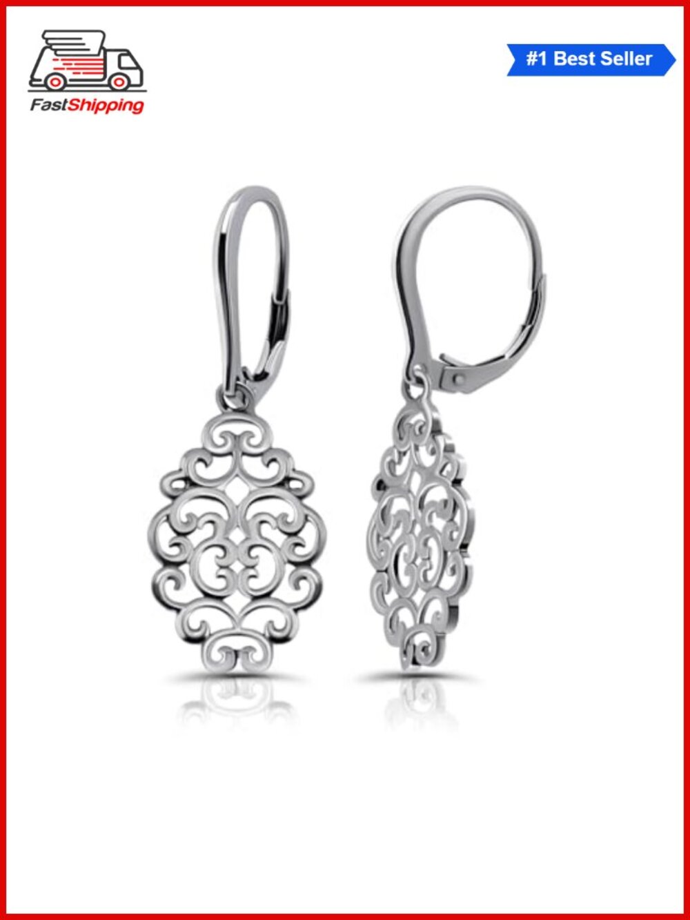 ✨ 925 Sterling Silver Filigree Swirl Spiral Dangle Leverback Earrings for Women